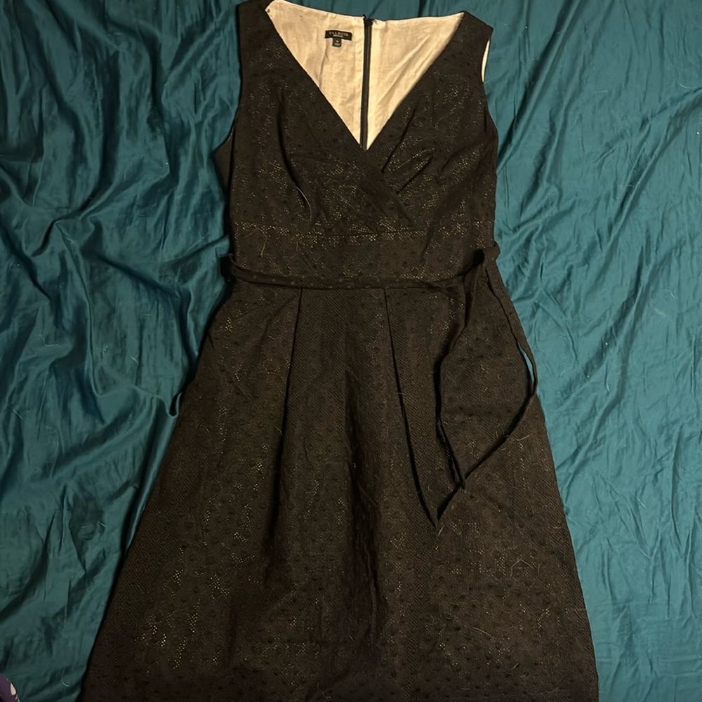 Talbots black v neck dress with pleated skirt.  Size 8.
